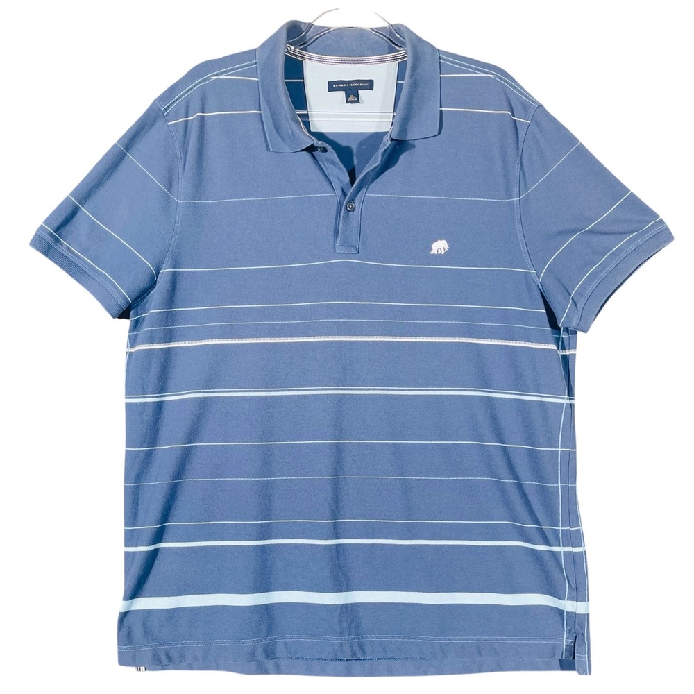 Banana Republic Polo Mens XL Blue Stripe Elephant Logo Cotton Blend Preppy Golf